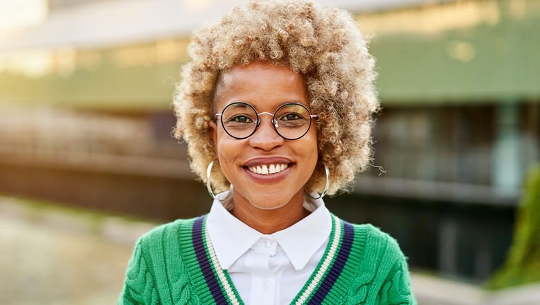 Woman with green sweater